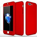 iPhone 7 Plus Case, SEEKFULL 360 Full Body Protection Ultra-thin Hard Slim Case with [Tempered Glass Screen Protector]case for Apple iPhone 7 Plus (Red)