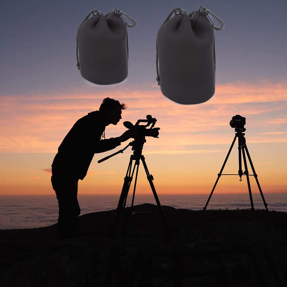 Sacchetti Lenti, Custodia per Obiettivo Set per Proteggere Lenti Dslr, Custodia Protettiva per Obiettivi Fotografici, in Neoprene, Impermeabili, Compatibile con Canon, Nikon, Tamron, L + M, 2 Pezzi