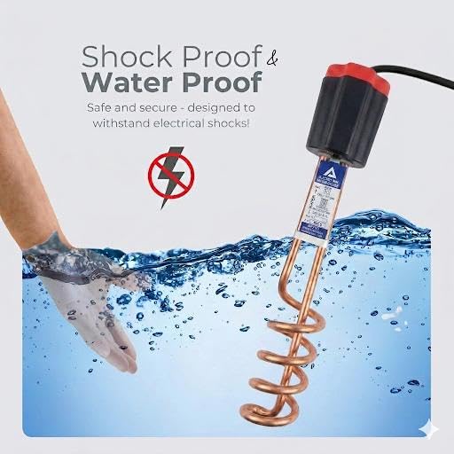 Image of Immersion water heater 1500W|100% shock proof body|Heavy copper element|With Bucket clip| ISI certified| Pin Moulded Plug|Waterproof |Heating for Buckets,Bath,Kitchen & Home Use