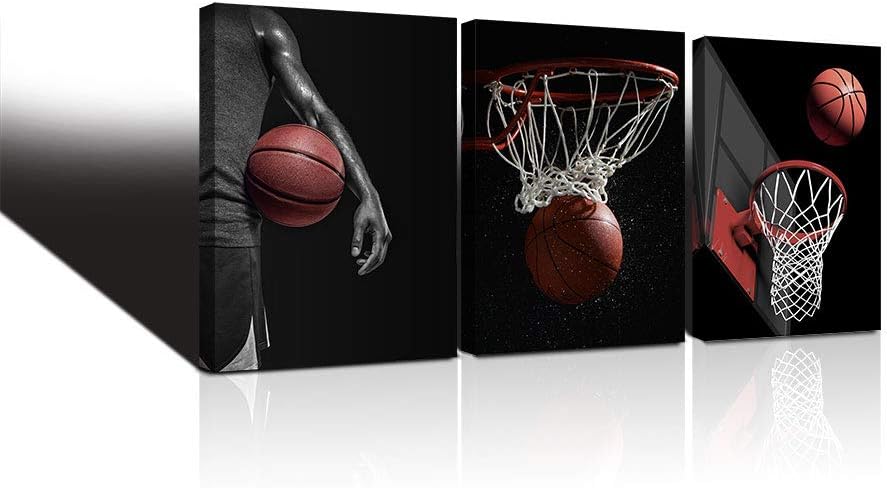 gubodasol Basketball Wall Art Sports Picture Canvas Print Boys Bedroom Living Room Wall Decor Framed Gallery Wrapped Modern Framed Office Home Decorations