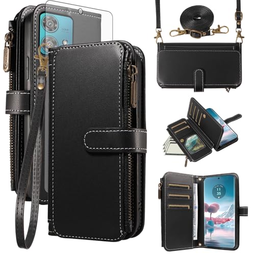 Étui clapet Motorola Edge 40 Neo en cuir PU haut de gamme noir