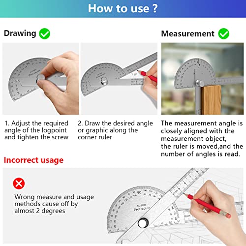 ForoGore Stainless Steel Protractor 180 Degrees Two Arm Ruler Adjustable Angle Protractor Woodworking Ruler Craftsman Angle Measure Tool (30 cm/ 11.8 Inch) by ForoGore - Image 2