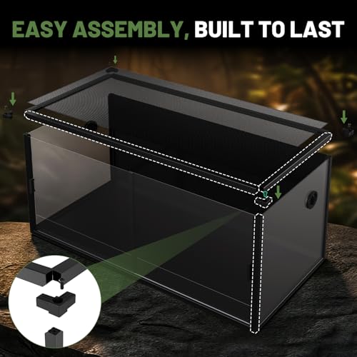 Image of 120 Gallon Reptile Tank, 4x2x2 Reptile Enclosure for Bearded Dragon, Snake, Ball Python & Chameleon, Aluminum Alloy Reptile Terrariums Cage with Front Sliding Tempered Glass Doors (Black)