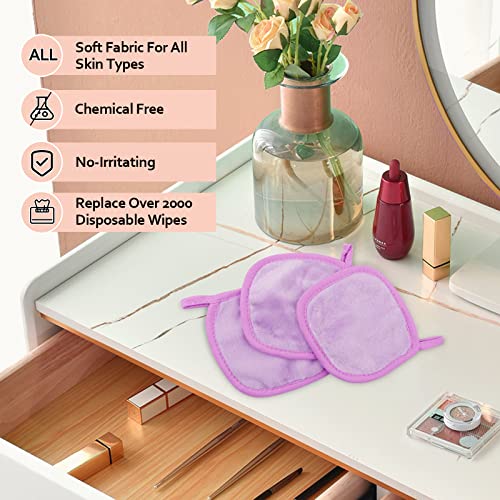 Homexcel Makeup Remover Cloth 12 Pack,Reusable Makeup Remover Pads,Washable Ultra Soft Facial Cleansing Cloths For All Skin Types,5 X 5 In,Purple #TOP4