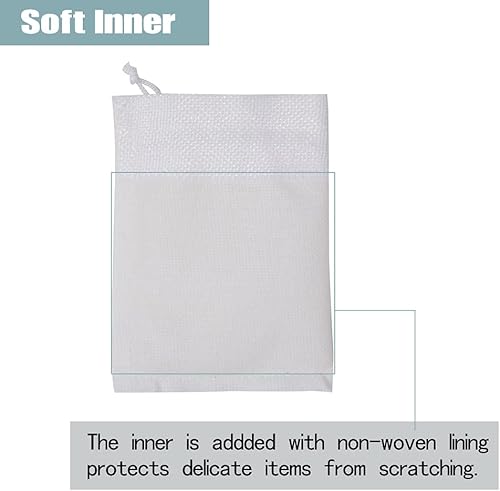 Miniatura 5 de Bezall 20 bolsas de arpillera con cordón, 2.7 x 3.5 pulgadas, bolsa de regalo pequeña de lino blanco, bolsas de joyería para Navidad, recuerdo de