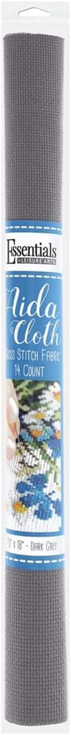 Essentials By Leisure Arts Aida Cloth, 14 Count, Dark Grey, Cross Stitch Fabric, Embroidery Fabric, Cross Stitch Supplies for Crafting, Stitching, and Sewing Projects 15X18