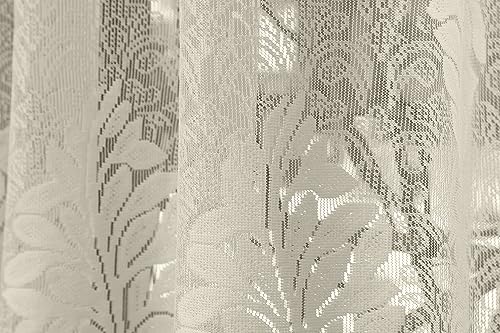 Image of Fabrilia Heavy Polyester Net Semi Transparent Fancy Grommet Curtains, Floral Design, Cream, Window- 5 Feet, Pack Of 2 Pcs | Semi-sheer
