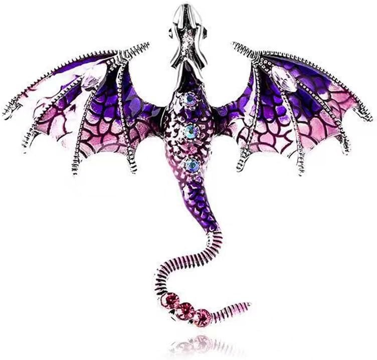 Colorful Enamel Dragon Brooch Pin for Men Women Retro Rhinestone Flying Dragon Cartoon Animal Lapel Pin Clothing Hat Decoration