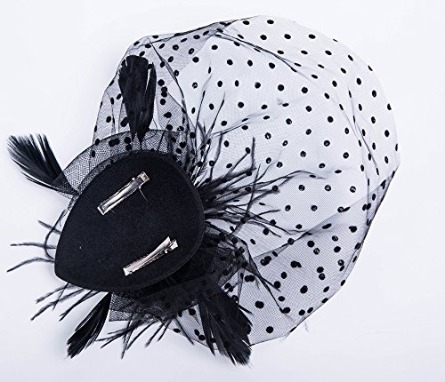 Cizoe Fascinator Hair Clip Pillbox Hat Bowler Feather Flower Veil Wedding Party Hat Tea Hat(2-Black) #TOP4