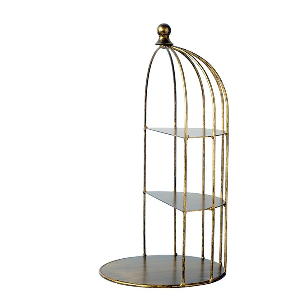 Support à gâteau demi-cadre cage à oiseaux en fer forgé doré