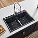 Ruvati 33 x 22 inch Drop-in TopMount Granite Composite Double Bowl Low Divide Kitchen Sink - Midnight Black - RVG1385BK