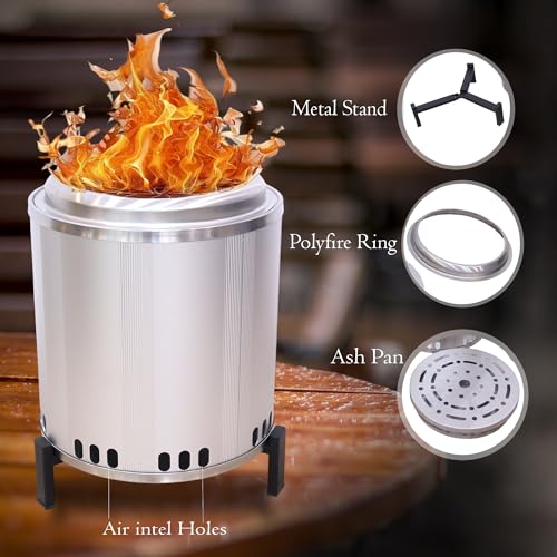 Image of Small Size Stainless Steel Smokeless Wood Burning Fire Pit 9 inch VDFP-9W for Outdoor Bonfire, Garden, Hiking, Camping, Fishing, Mountaineering, Picnic Activities. (23 x 23 x 24 cm)