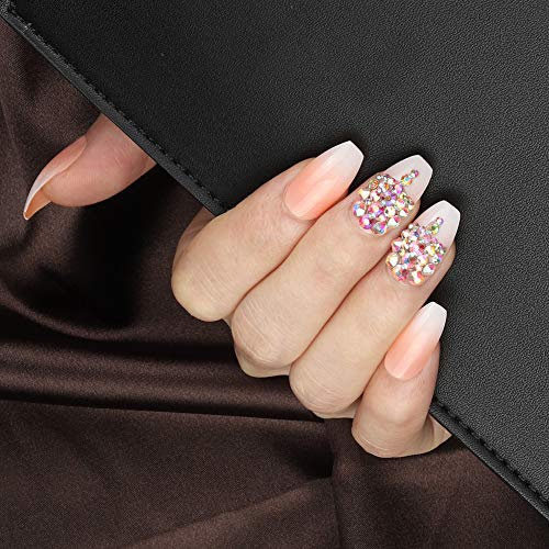 24pcs Ballerina Acrylic False Nails 3D Rhinestones Full Cover Press on Medium Length Coffin Gradient Fake Nail Gold Party Christmas Gifts for Women Girls
