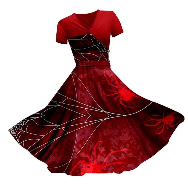 HUIFUAO Halloween Dresses for Women Scary Bloody Fancy Dress Plus Size Halloween Costumes V Neck Short Sleeve Party Evening Horror Festival Cosplay Outfits Clothes (Z03 Red #2, 4XL)