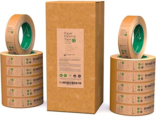 Paper Packing Tape 24mm x 50m Strong, Sticky, Recyclable Brown Kraft Paper | 1/3/6/12 Eco Essentials for Parcel Packaging, Moving and Multi-use | 50 Metre Rolls (12)