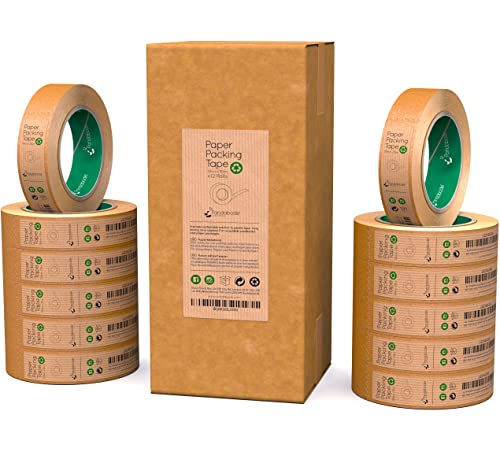 Image of Pandabode Paper Packing Tape 24mm x 50m Strong, Sticky, Recyclable Brown Kraft Paper | 1/3/6/12 Eco Essentials for Parcel Packaging, Moving and Multi-use | 50 Metre Rolls (12)