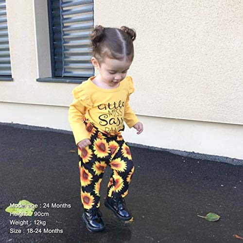 Image of YALLET 3Pcs Toddler Girl Clothes Solid Color Long Sleeves Ruffle Top+Floral Pants+Headband 1-6 Years Fall /Winter Outfits Set