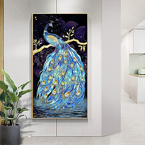 Broderie diamant paon bleu 80x160 cm : toile premium de relaxation DIY