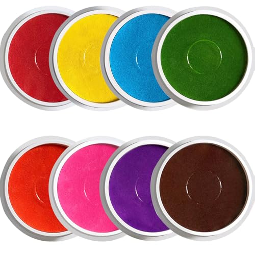 Large Washable Ink Pad Set, 7 Inch Stamp Pads for Kids Classroom Stamps, Scrapbook Supplies & Fabric Crafts (8-Colors)