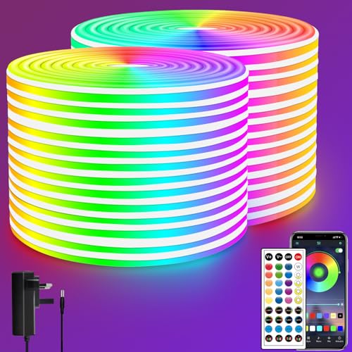segrass LED neon Lights Strip 30M with Remote,APP Control,24v RGB Rope Light Strip IP65 Waterproof Flexible Neon Strip LED Lights for Bedroom,Room,Outdoors Decor(2 Rolls of 50ft)