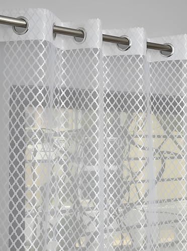 Image of Sheer Net Semi Transparent Home Decor Curtains for Living Room, Balcony Doors and Windows Panel, Parda, Eyelets Hanging, White, 1 Piece, 4 x 7 Feet