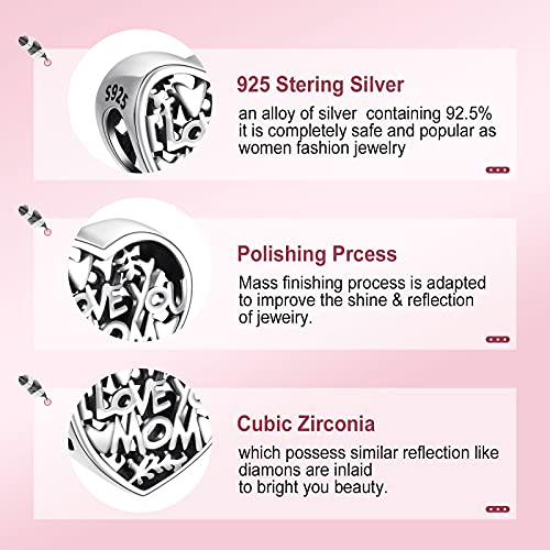 Ningan Love You Mum Charm For Charms Bracelet 925 Sterling Silver Love Heart Charm Bead For Necklace - Mother's Day Birthday Jewelry Gift For Women #TOP2