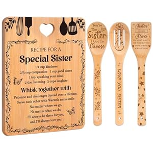 Gifts for Sister – “Recipe for a Special Sister” Sister Birthday Gifts Cutting Board Set, Bamboo-Made Engraved Utensil Set Sister Gifts, Birthday Gifts for Sister from Sister