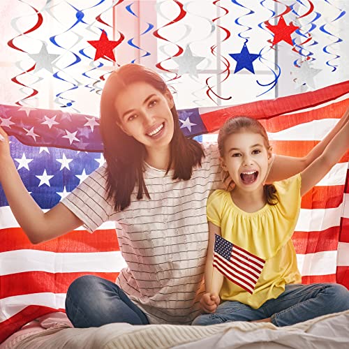 Anydesign 40Pcs Patriotic Hanging Swirls Decor Double-Sided Glitter Red Blue Silver Stars Hanging Streamers With Cutout Cardboard Ornament 4Th Of July Ceiling Spirals For Independence Day Home Party #TOP4