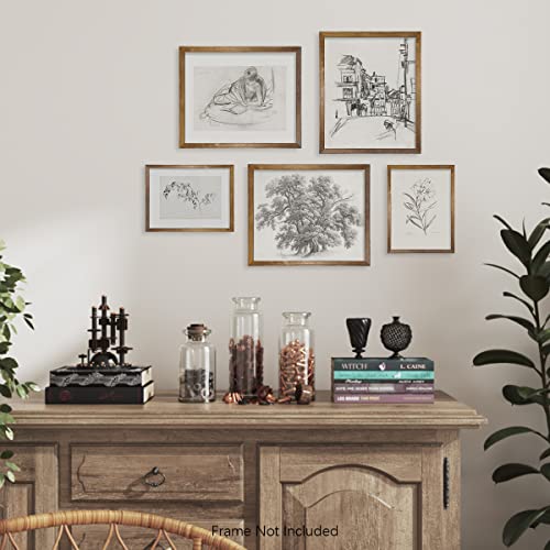 French Country Kitchen Etching Print Poster - Rustic Modern Farmhouse Drawing Wall Art Decor - Mid Century Victoria Pictures Bathroom - Aesthetic Vintage - Street Floral Tree Women Potrait Leaf Sketch #TOP2