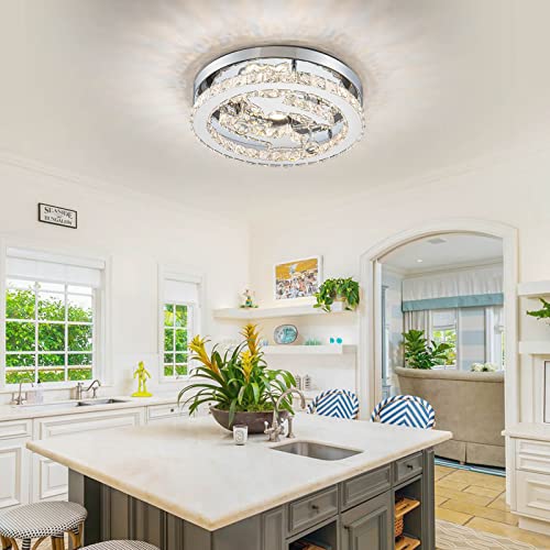 Zswanbei Crystal Led Ceiling Light D15.7 Inch Flush Mount Modern Chandelier Lighting Fixtures For Kitchen Bedroom Hallway Closet Staircase (Changeable Color) #TOP4