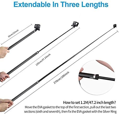 TELESIN Ultra Long Selfie Stick - 106 Inch Lightweight Extendable Handheld Monopod for Gopro/Osmo Action/Insta 360 (106" Selfie Stick)