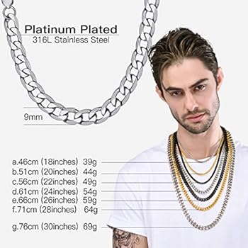 Bestyle Kettingarmbanden voor dames en heren, zilver/goud verguld/zwart Cubaanse schakel herenarmbanden, roestvrijstalen armband, hiphop-sieraden 5/ 7/9/12 mm breedte, 19/21/23 cm lengte (met