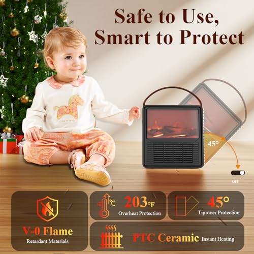 Miniatura 5 de Minthouz Calefactor Eléctrico 1500w Ptc Cerámico Bajo Consumo Con Efecto Llama 3d, Termostato Ajustable, Modo Eco, Protección Sobrecarga Y Volcado Ideal Para Habitación Y Oficina