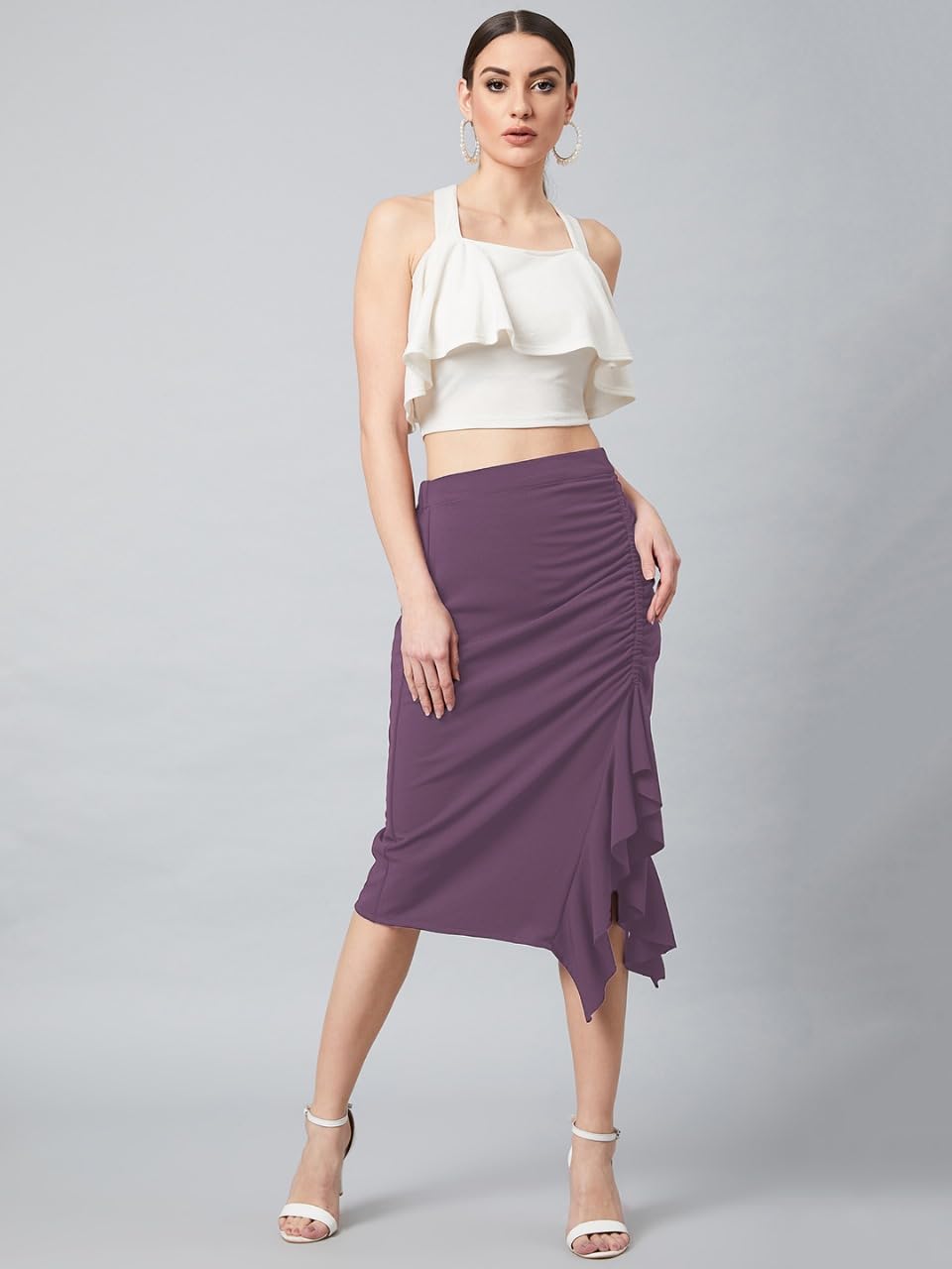 Athena Lifestyle Women & Girl Purple A-Line Midi Skirt with Front Frill Detail 3