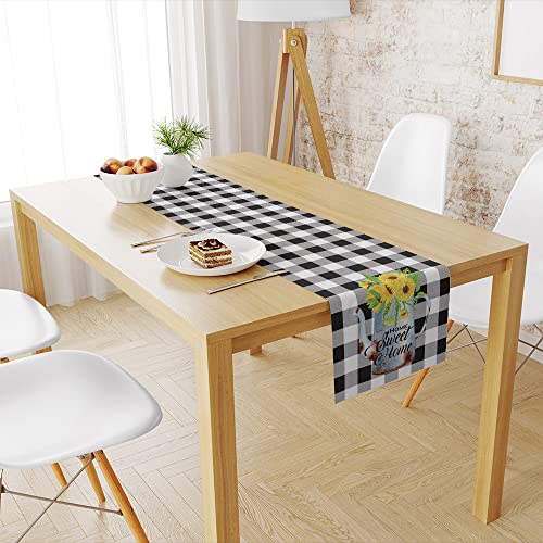 Farmhouse Sunflower Table Runner Decorative, Buffalo Check Plaid Table Runner Decorations For Dinning Room Kitchen Decor For Party Holiday, Housewarming Gifts For Women Couple New Home, 13X72 Inches #TOP3