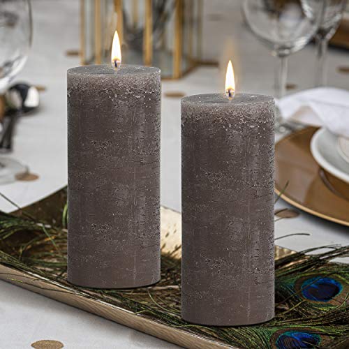 Bolsius Rustic Taupe Unscented Pillar Candles - 2.75" X 7.5" Decoration Candles Set Of 3 - Clean Burning Dripless Dinner Candles For Wedding & Home Decor Party Restaurant Spa- Aprox (190/68M) #TOP4