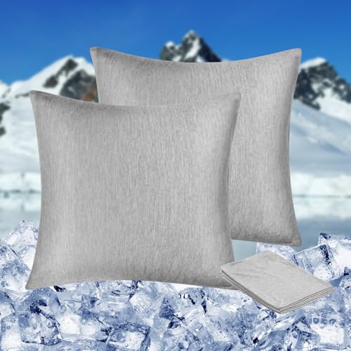 HOMFINE kühlender Kissenbezug 2er Set - 80 X 80 cm Kuhlmatte für Mensch Grau Cooling Pillows Nachtschweiß Superweiche seitenschläferkissen Kissenhülle Kühlfaser Doppelseitiges abkühlung Sommer