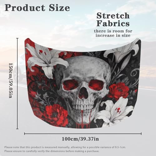 Image of Skull Car Hood Cover, Gothic Iris Bloody Skeleton Washable Elastic Auto Hood Protector Stretchable Polyester Fabric, Flower Skeleton Car Bonnet All-Season Protection