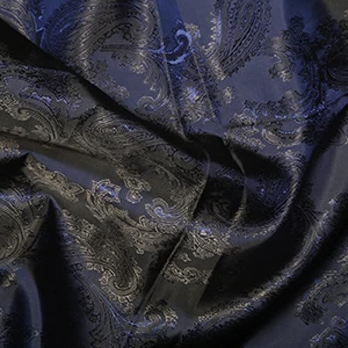 Paisley Jacquard Dress Lining Fabric Polyviscose Upholstery - Per Metre (Blue on Navy)