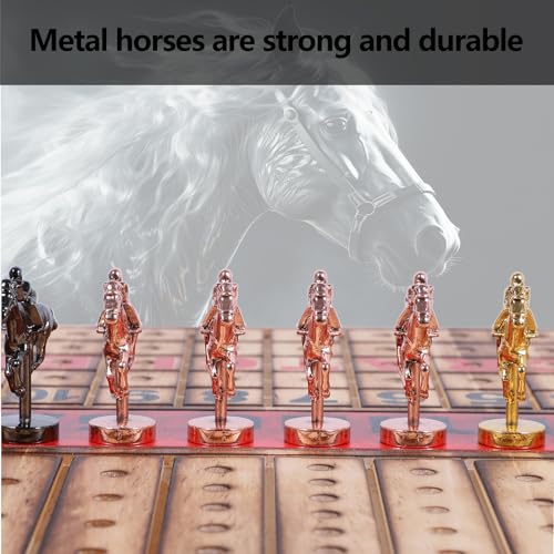 Medikaison Large 21 inches Horse Racing Board Game with 11 Luxury Metal Horses Thickened Wood Game Board Including Dice and Cards Finish Line Race Game Board(Light Flame) by Medikaison - Image 4