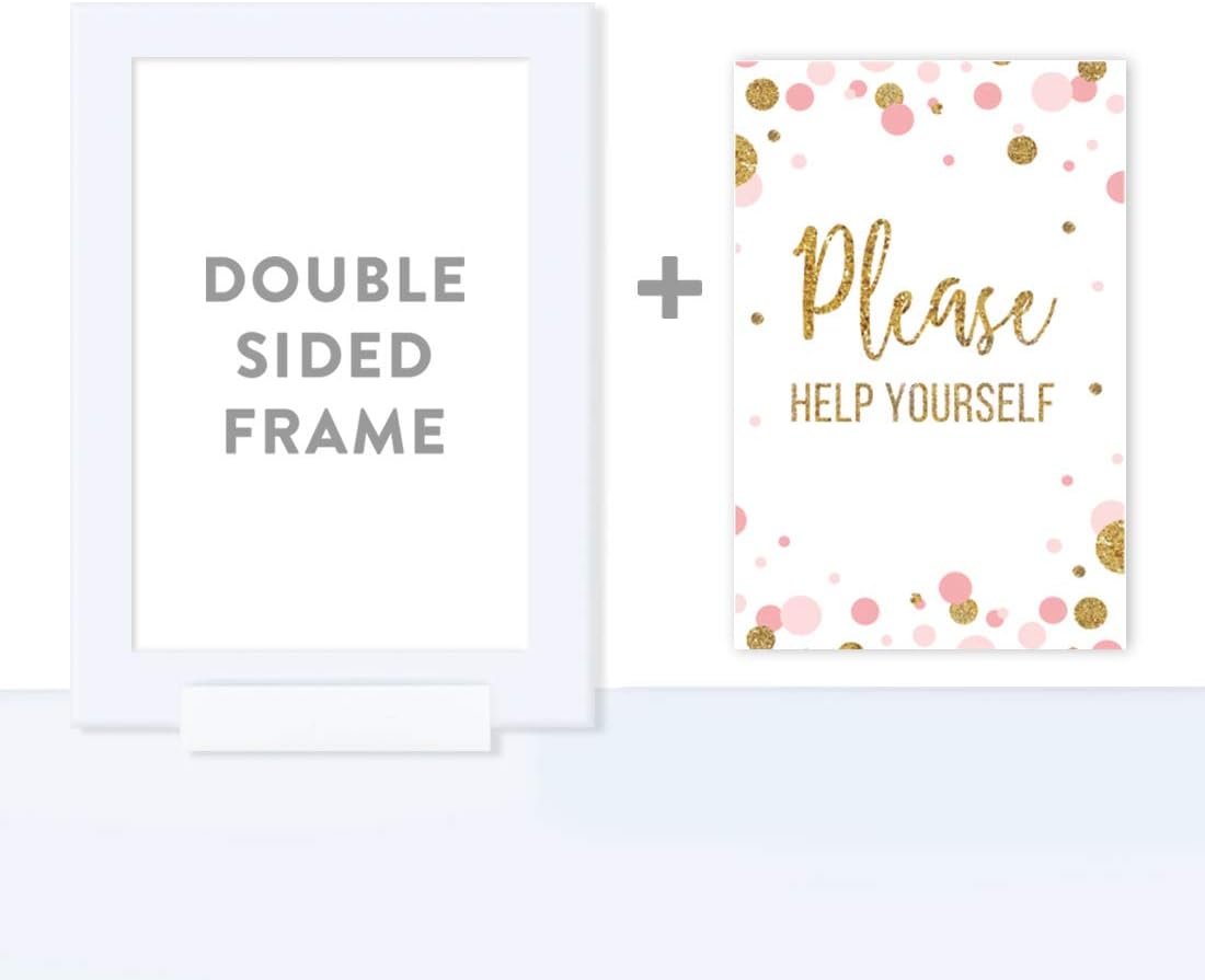 Andaz Press Blush Pink Gold Glitter Girl Baby Shower Party Collection, Framed Party Sign, Please Help Yourself Table Signage, 4x6-inch, 1-Pack, Includes Frame