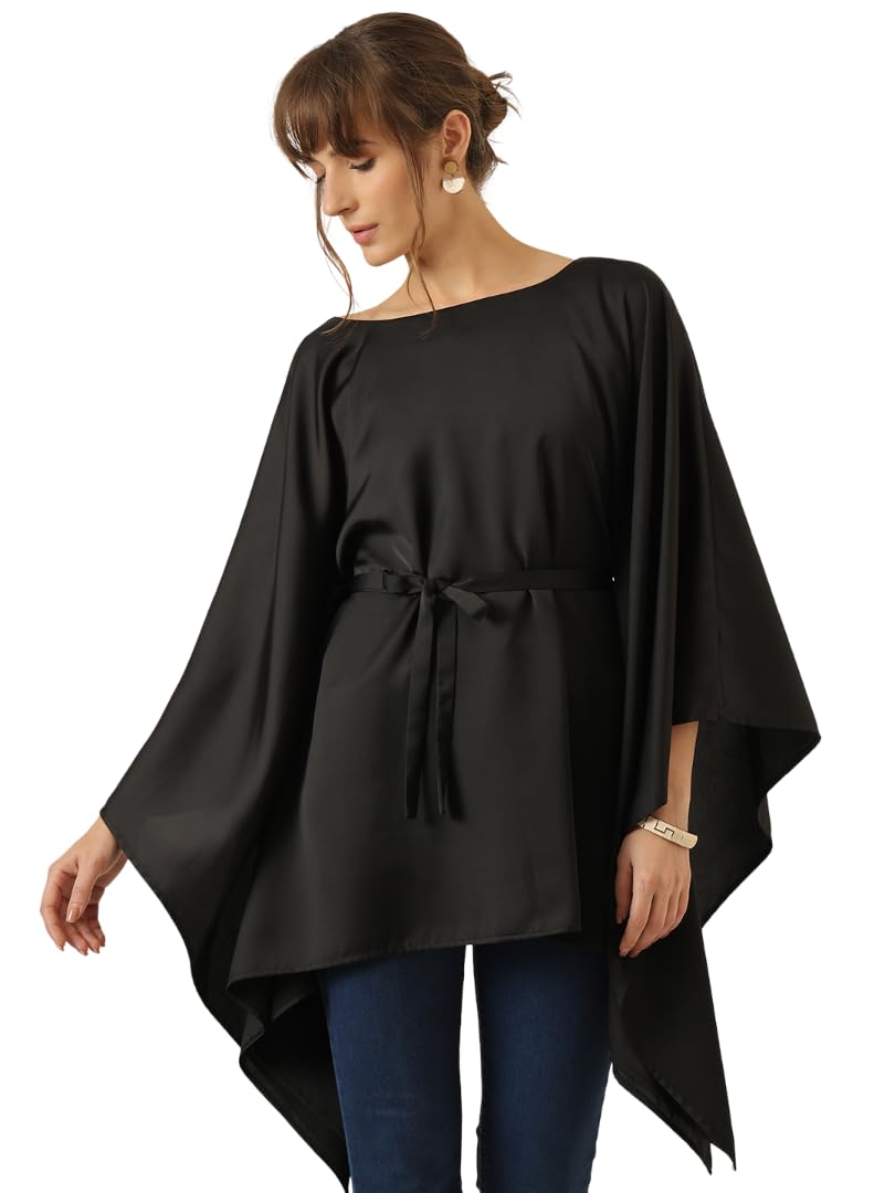 Kaftan Top with Functional Belt-Black-image-32