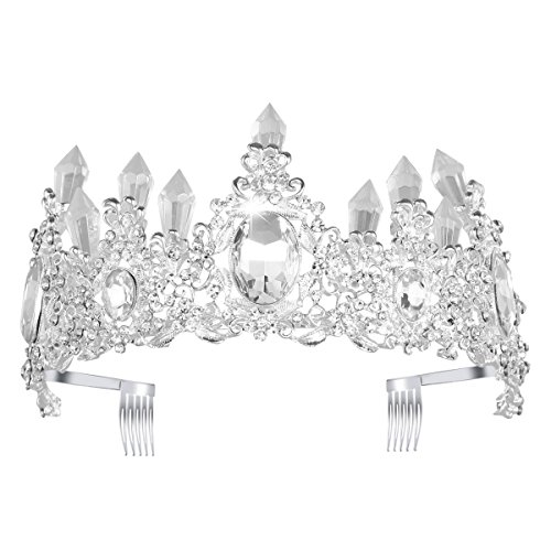 Frcolor Rhinestone Crystal Tiara Crown Queen Headband with Comb Pin for Wedding Bridal Birthday Party