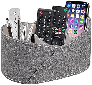 BLIENCE PU Leather TV Remote Holder,Ingot Shape Remote Control Holder with 3 Compartments,Desk Remote Caddy Storage Organizer for Controller, Media Player,Mobile Phone Office Stationery Storage