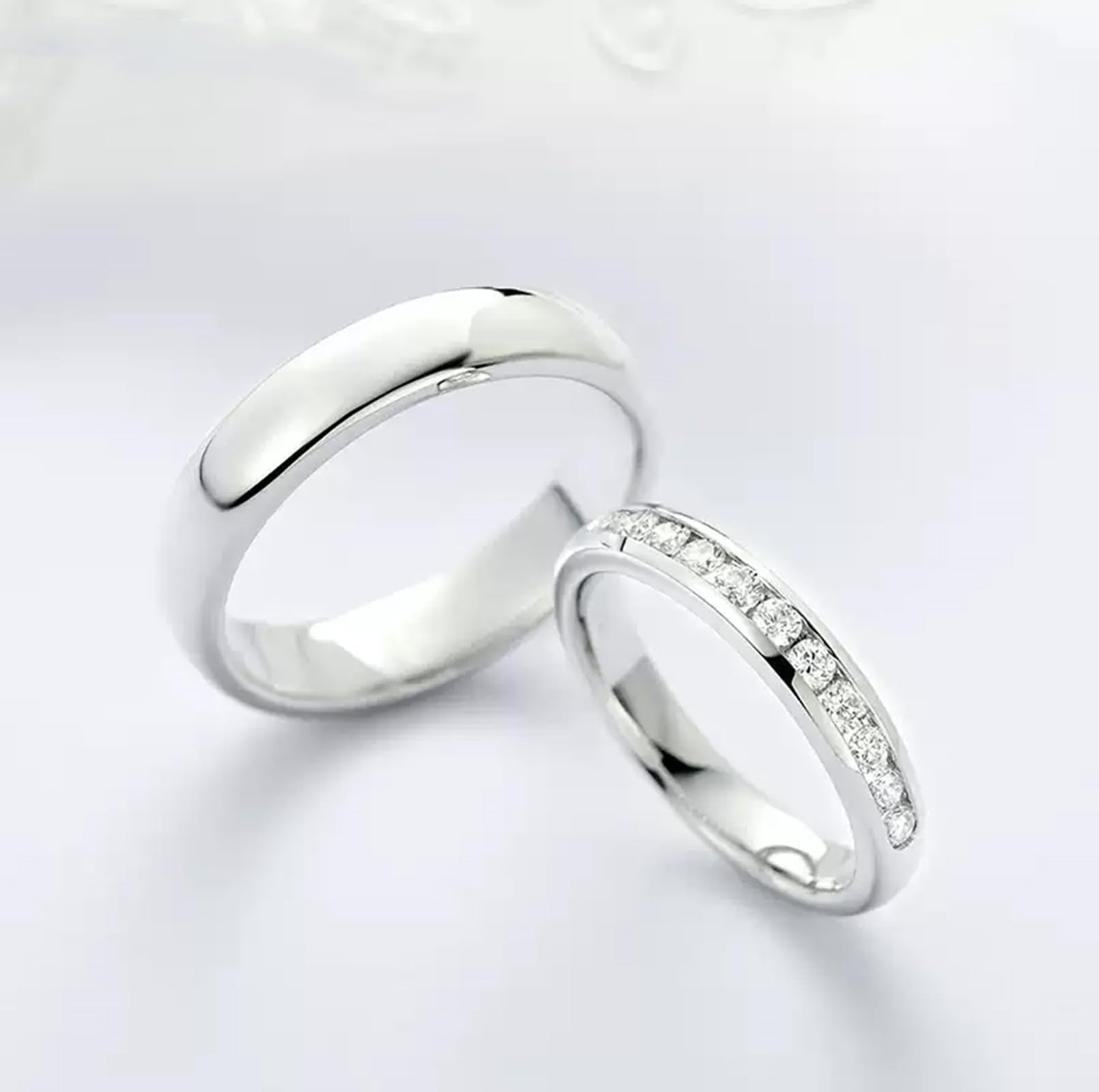 Alianzas de oro blanco, anillo de compromiso, oro real con diamantes auténticos, anillos de boda sencillos para mujer