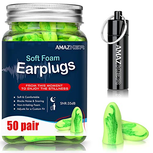 Ear Plugs AMAZKER Bell-Shaped 60 Pairs Ultra Soft Earplugs SNR-35dB Perfect for Sleeping Snoring Working Study Travel with Aluminum Carry Case No Cords Noise Reduction (AM-1006)