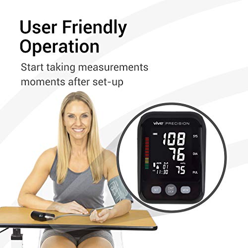 Vive Precision Blood Pressure Cuff and Machine - Automatic Mini BPM - Small, Compact BPM - Large Upper Arm Sphygmomanometer for Accurate BP Meter, Pulse, Heart Rate, Heartbeat Readings - Large Display