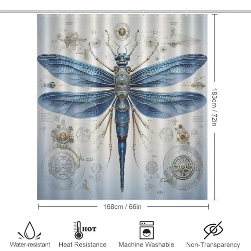 Rideau de douche libellule tissu impermeable lavable pour baignoire - 4