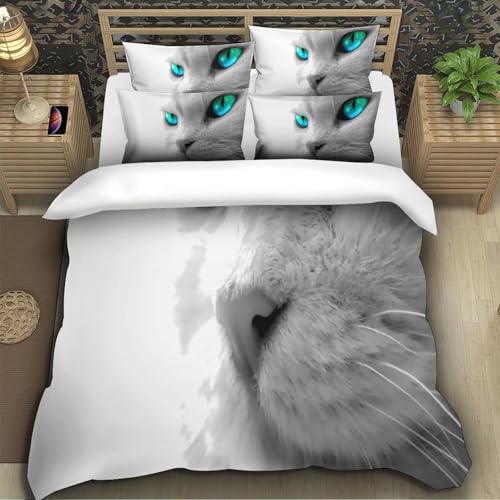 Housse de couette 140x200 Yeux de Chat 3D parure lit simple microfibre - 5