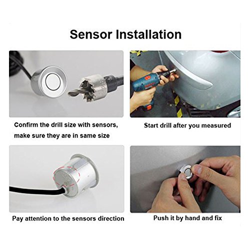 Tiemahun LED Parking Sensors Car Auto Vehicle Reverse Backup Radar System, Sound Warning, Water Resistant Anti-Freeze, 22MM Diameter Sensor 2.3M Cable X68D (Black) - Thumbnail 6